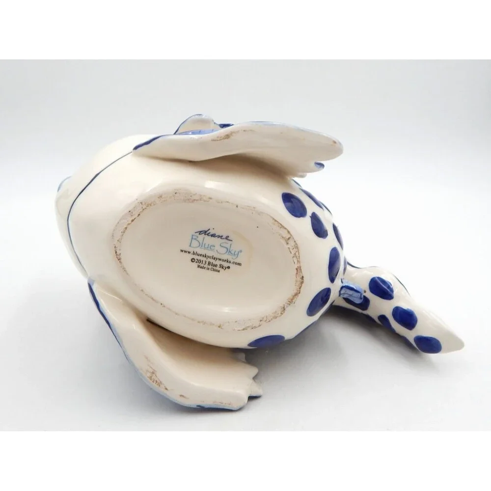 Blue Sky Clayworks Diane Kissy Fish Teapot Blue White Polka Dot 10 Inch 2013